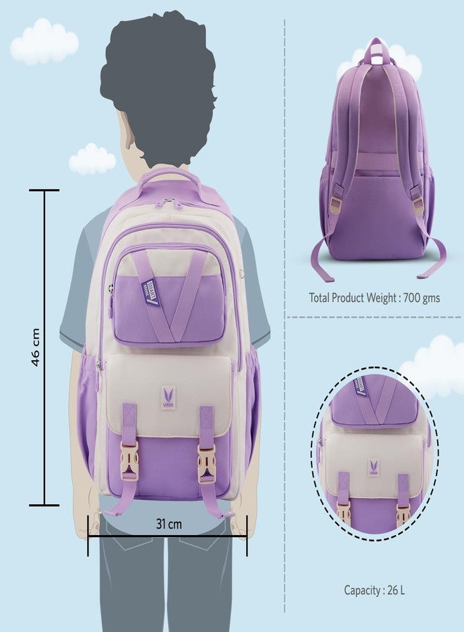 VAYA PRODYGY School Bags for Boys/Girls, 26L Large Capacity Waterproof Backpack for Class 6 to 10, Stylish and Spacious, Ideal for High School Students and Daily Use, Color - Purple - Image 5